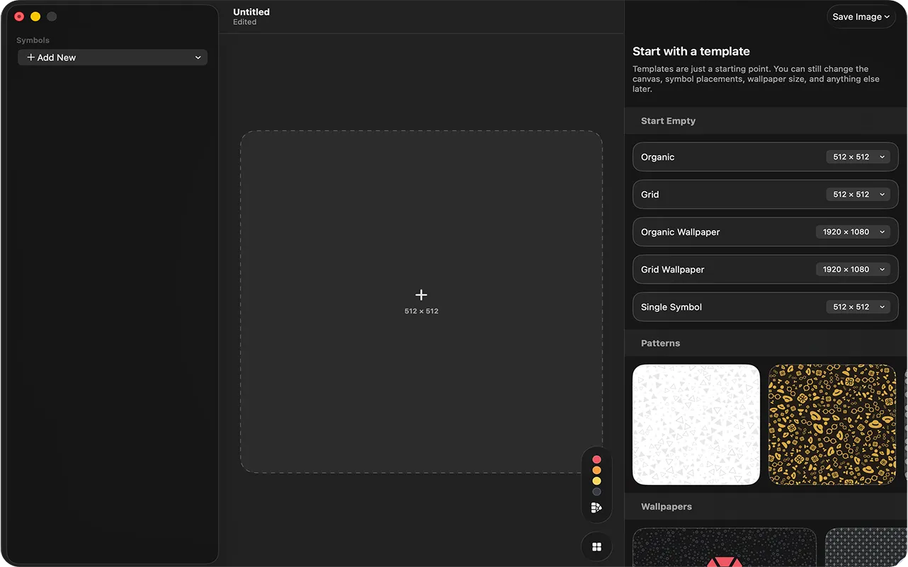 Mode and placement setup screen