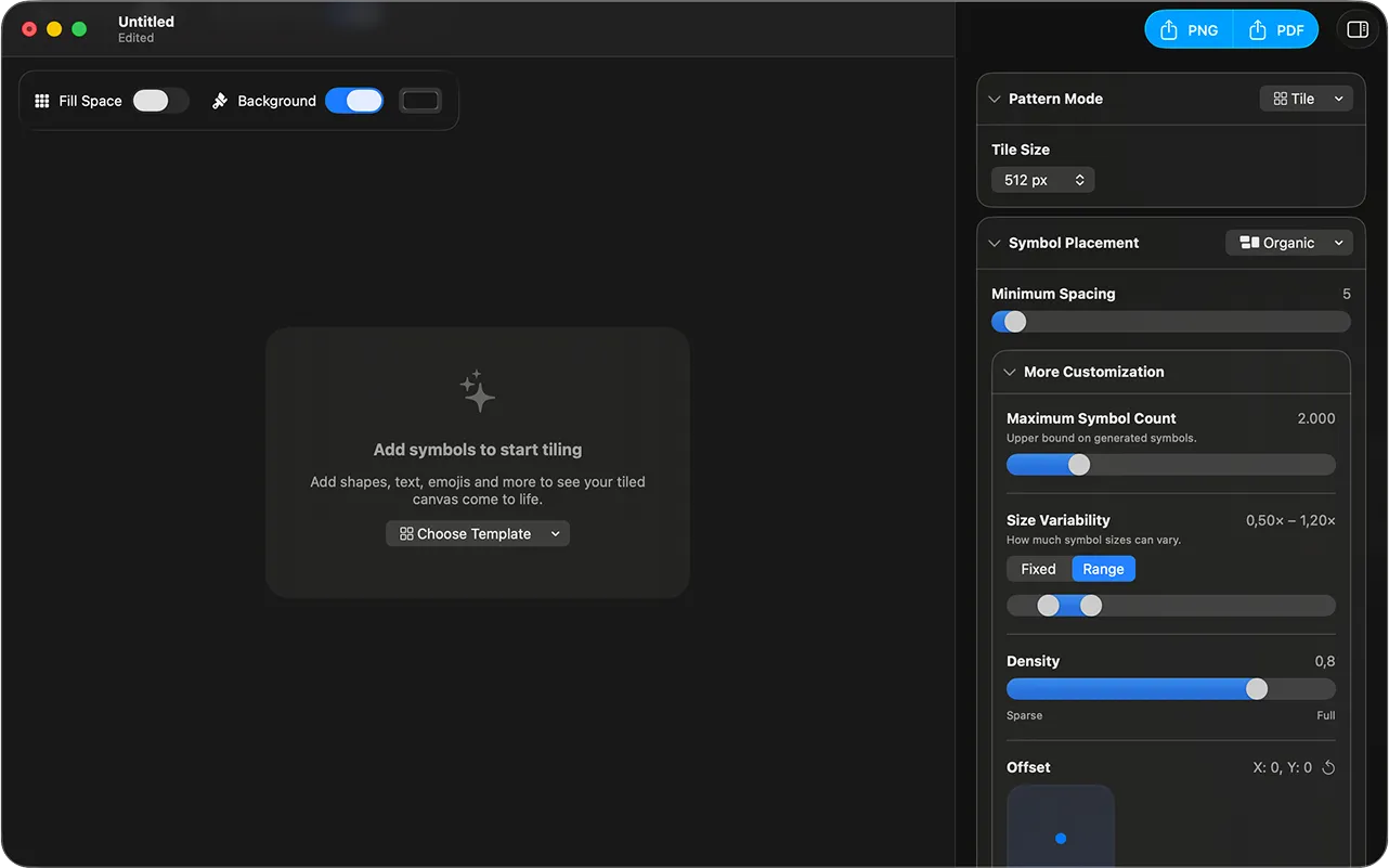 Mode and placement setup screen