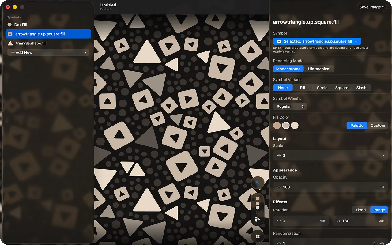Symbol palette and customization controls